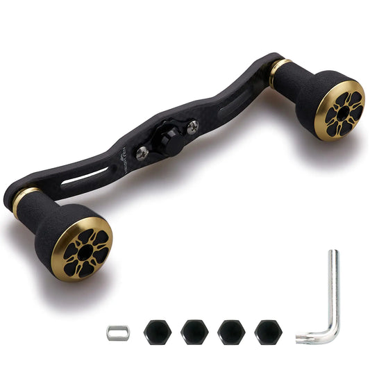 HEIGHTEN Fishing Reel Handle for Shimano Daiwa Abu Garcia Penn Kastking Lews Baitcasting Reel Power Handle Crank Accessory (120mm Carbon Handle 24mm TPE Knob - Black & Gold) (653)